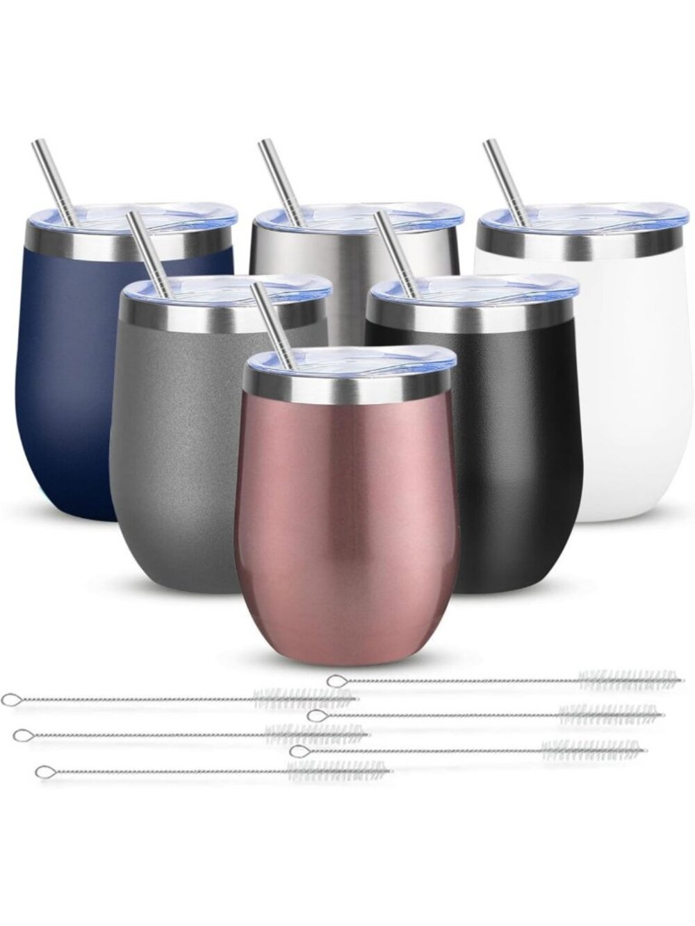 12oz Stemless Wine Tumblers - Double Wall Insulated Travel Glasses for Hot